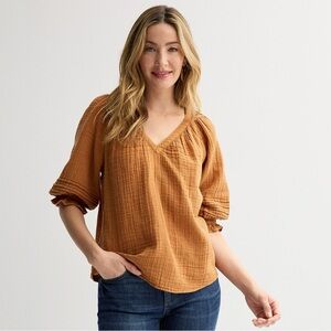 Women's Sonoma Goods For Life® V-Neck Pintuck Three-Quarter Sleeve Top XL